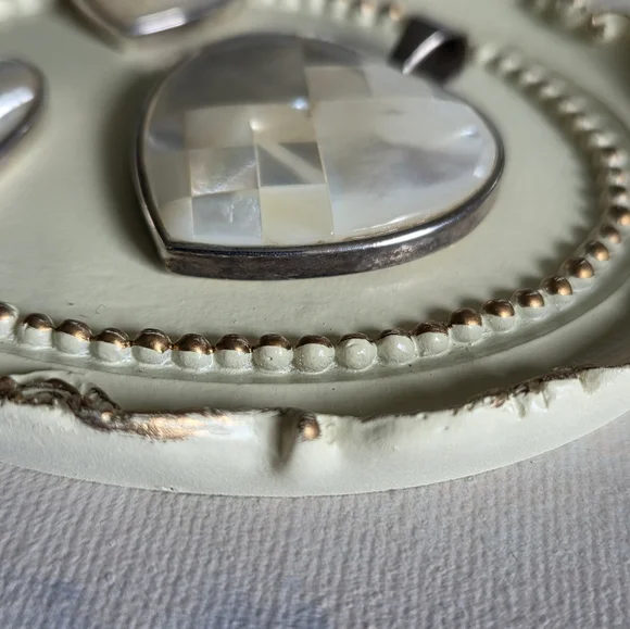 Mother of Pearl Heart Drop Earrings & Pendant in 925 Sterling Silver LUC - Picture 4 of 16